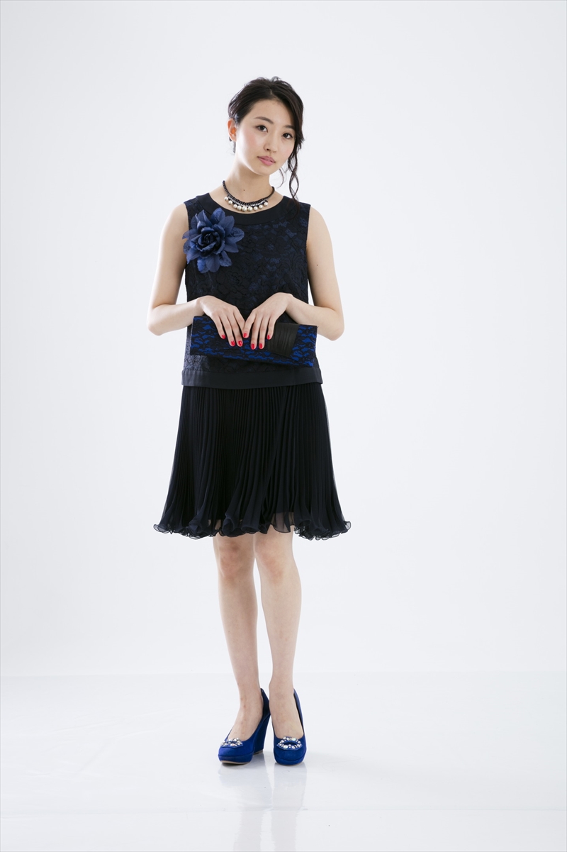 GRACE CONTINENTALのフレアプリーツスカートドレス ネイビー 1,1 
