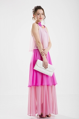 ASOSの3色ピンクのフレアロングドレス